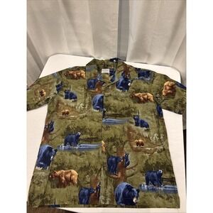 David Carey Originals Shirt Mens XL Green Blue Bears Grizzly Outdoor Rayon